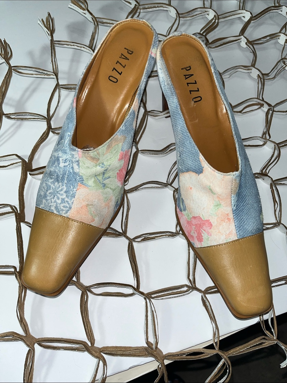 PAZZO Gello Vintage Y2K Leather Cap Toe Patchwork Mules Sz 8M
